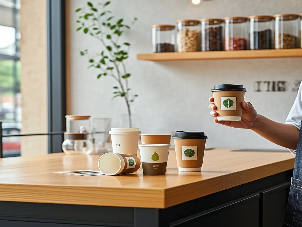 Eco-friendly small paper cups on display