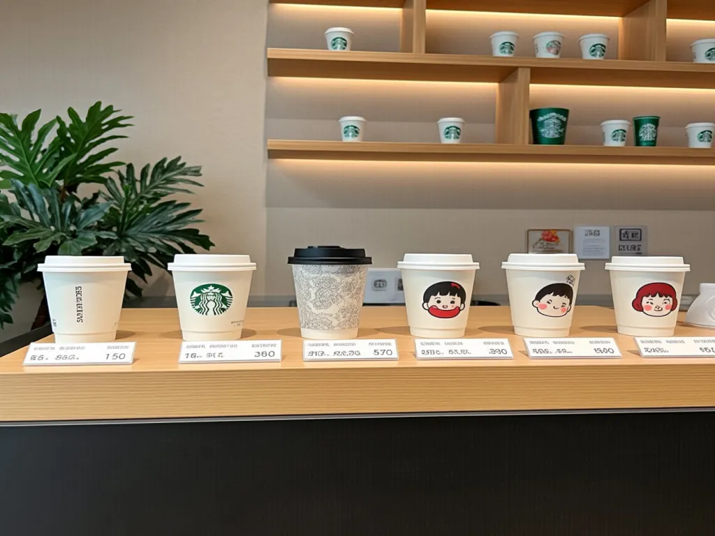 Custom-designed 5 oz paper cups on display in a café