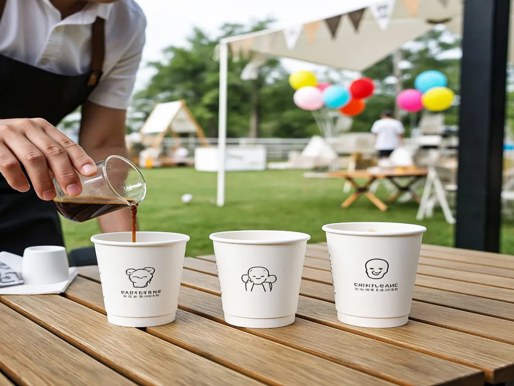 Custom paper cups at an outdoor event