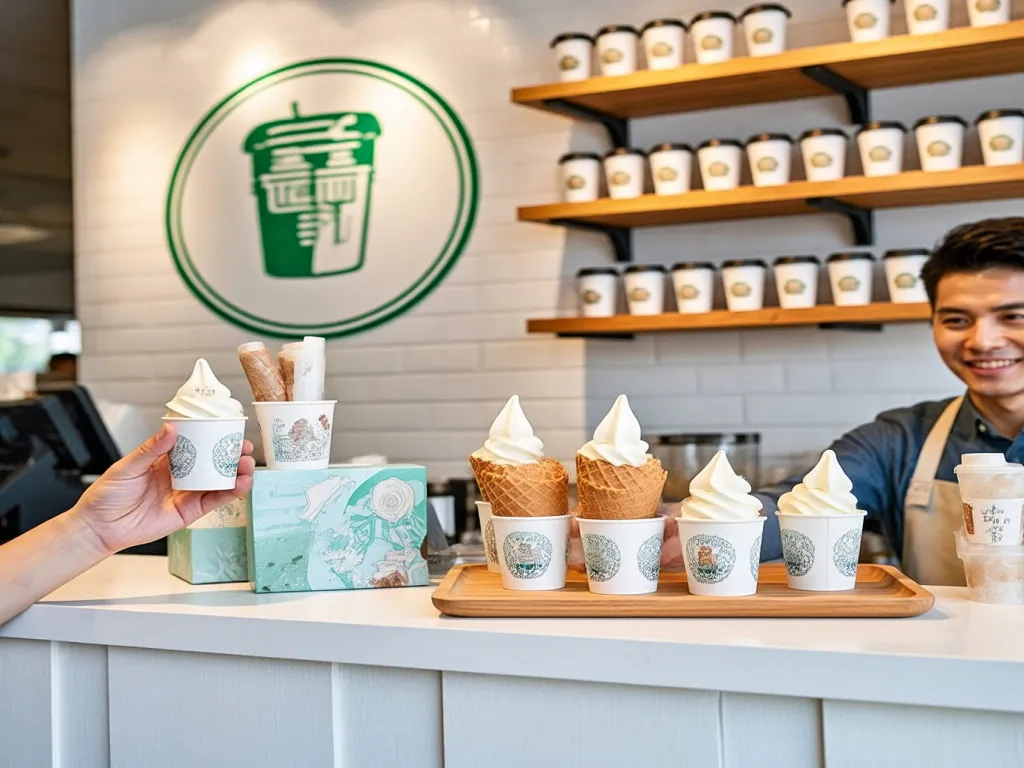Eco-friendly paper ice cream cups in a modern cafe