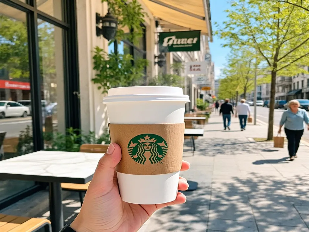 Hand holding a white paper tea cup outdoors