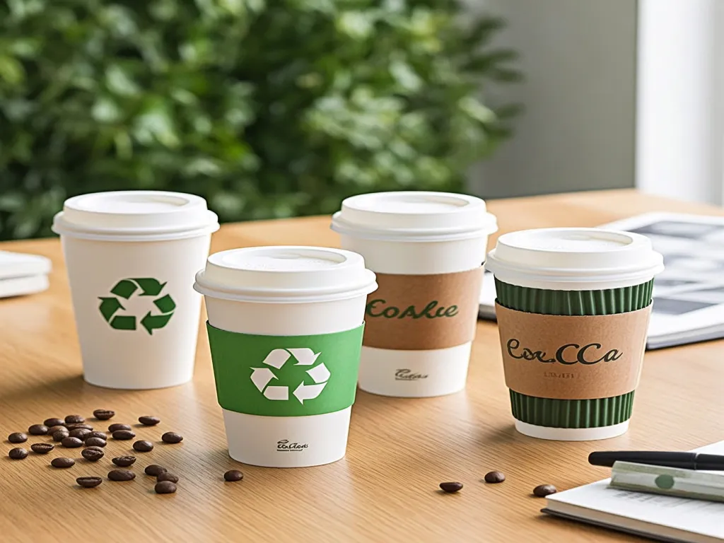 Recyclable 8 oz paper coffee cups with sleeves