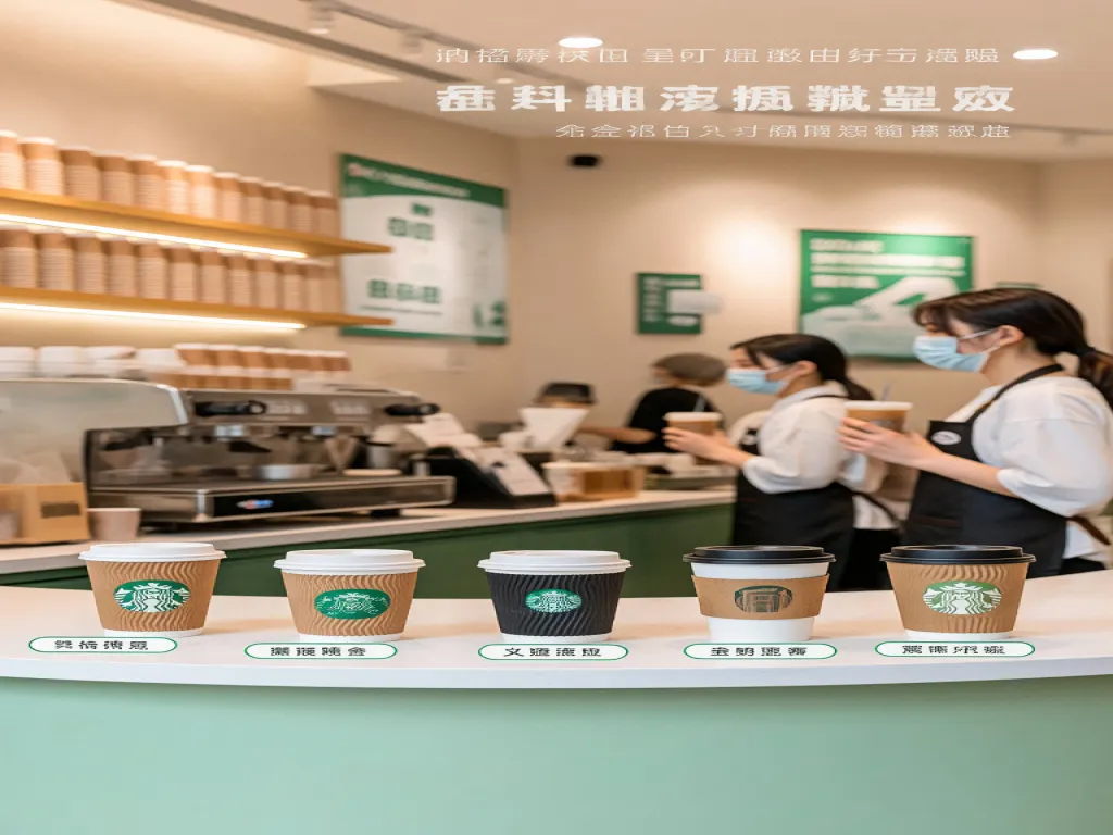Display of various paper cone cups in a café