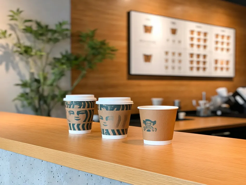 Decorative disposable paper cups on a counter