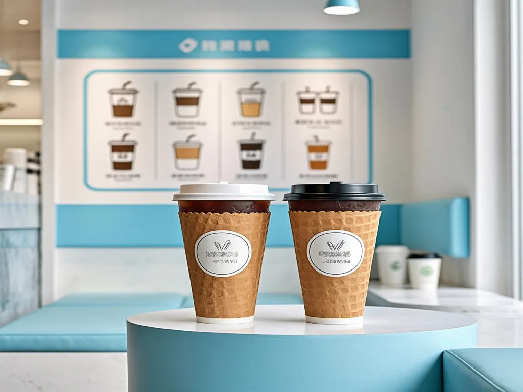 Modern café setting with paper cone cups on a table