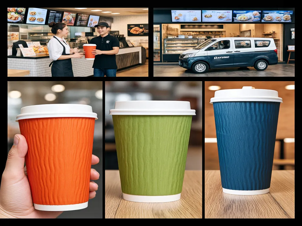 A variety of disposable paper cups in different colors