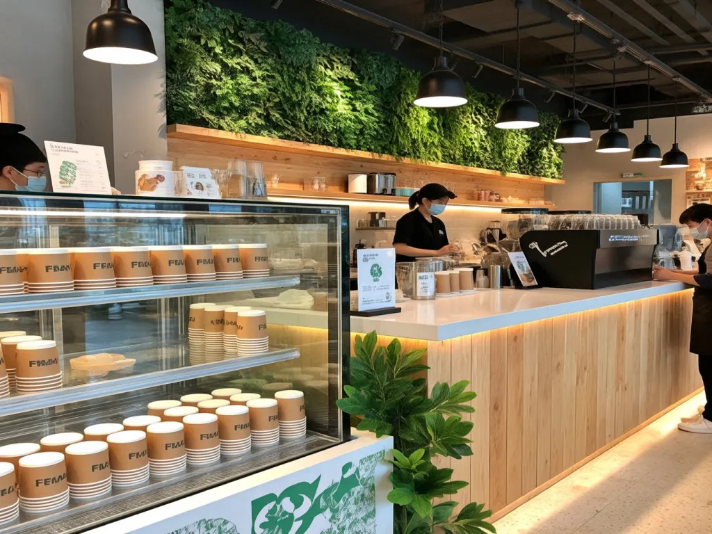 Eco-friendly paper cups in a modern cafe
