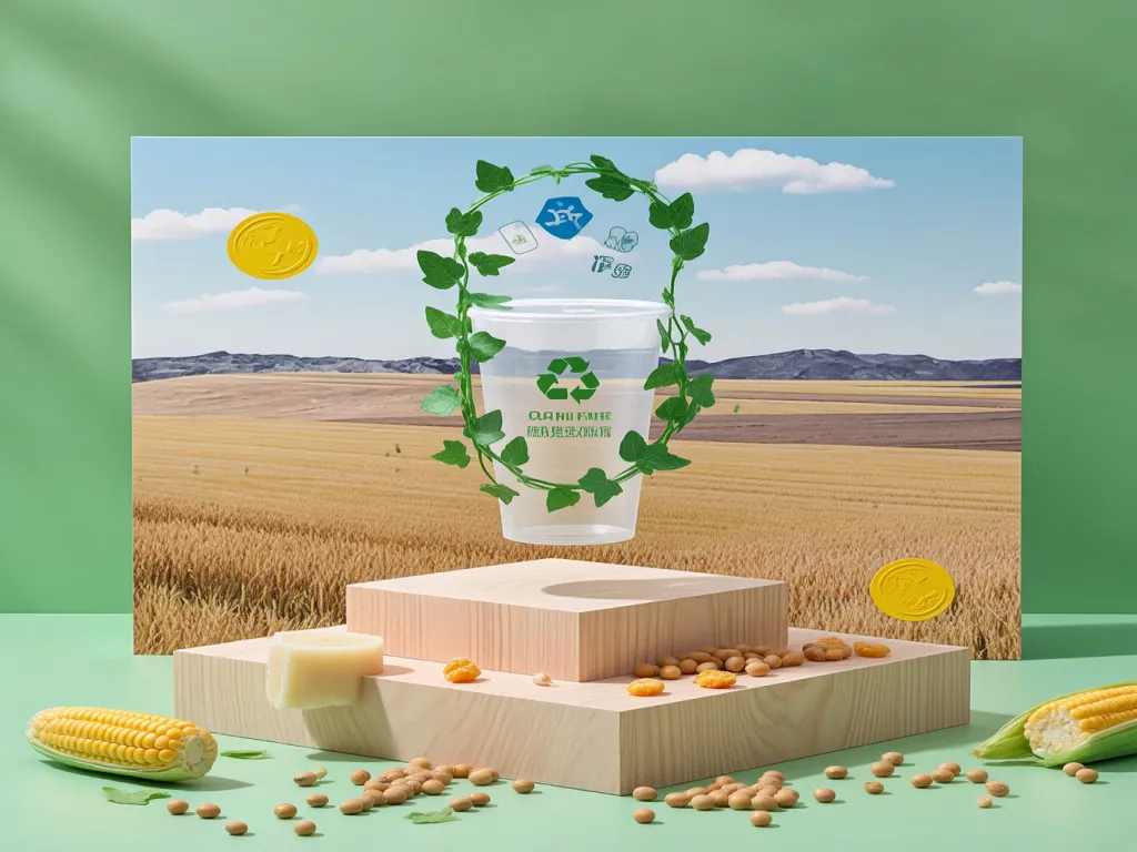Recyclable paper cup with eco symbols and natural elements