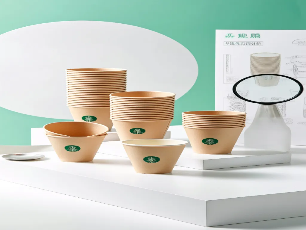 Stacks of brown conical paper cups on a white surface