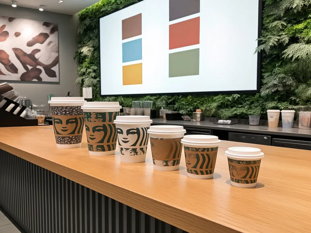 A variety of custom paper coffee cups on display