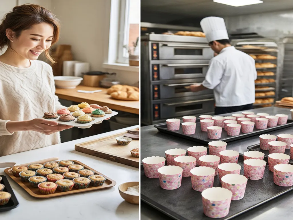 Baked cupcakes in decorative paper baking cups
