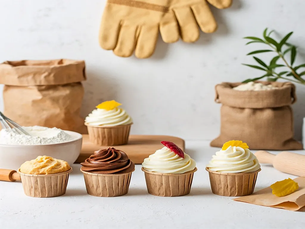 Eco-friendly paper baking cups with baked cupcakes