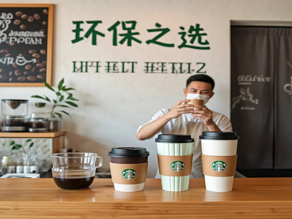 Display of eco-friendly paper coffee cups with lids