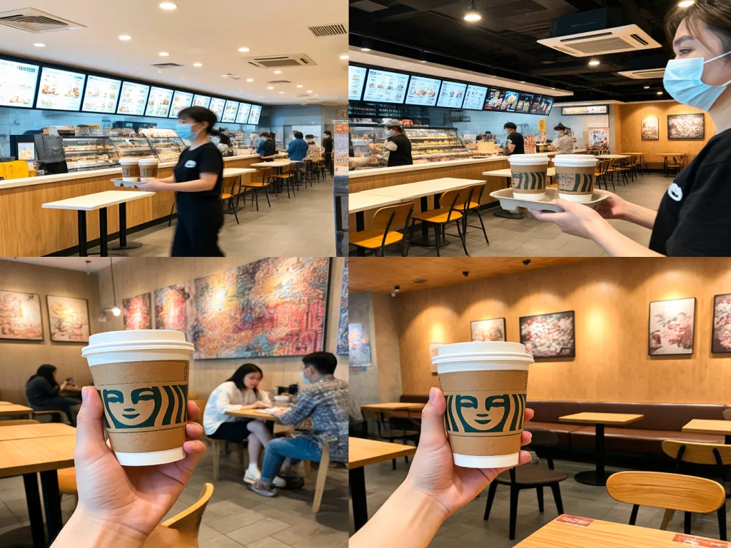 Different views of paper cup holders in restaurant settings