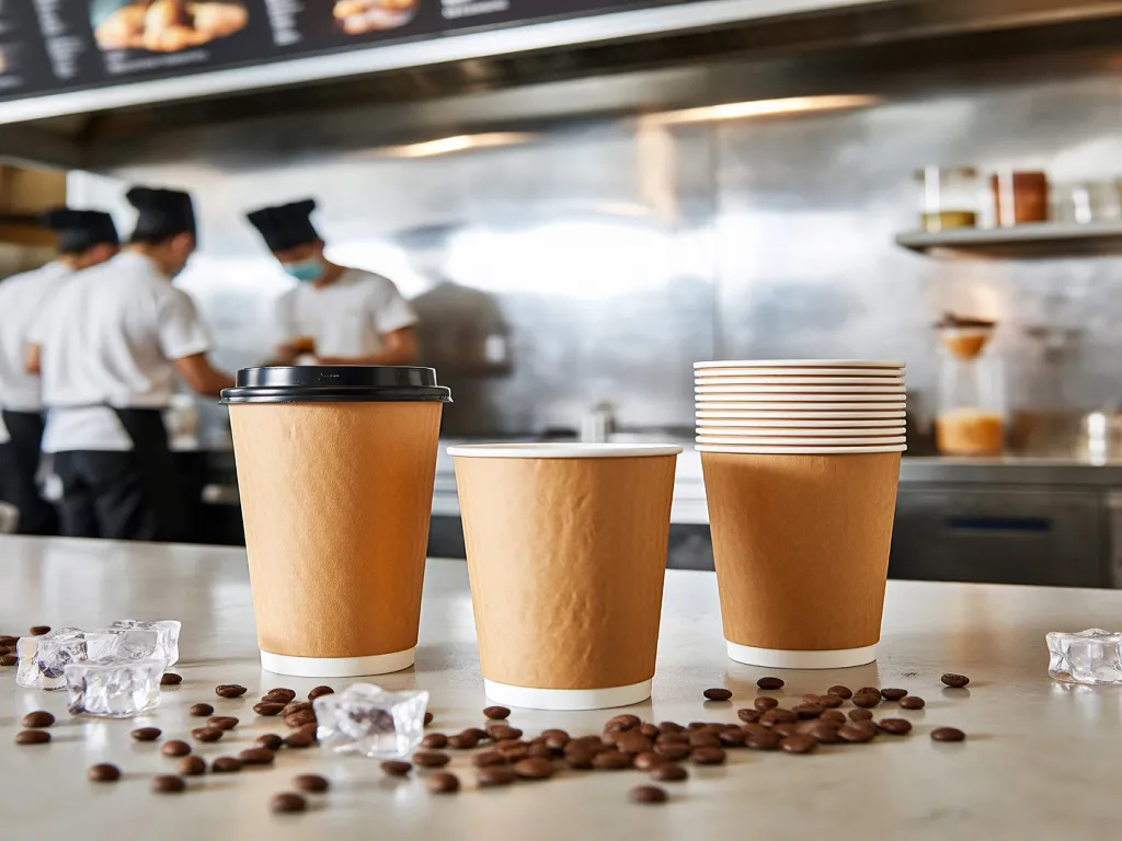 5 oz paper cups in a commercial kitchen setting