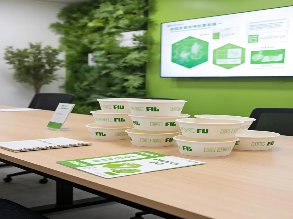 Office setting with stacked paper mache bowls