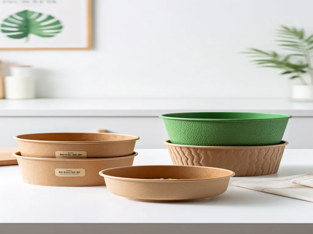 Natural brown paper bowls for soup on a table