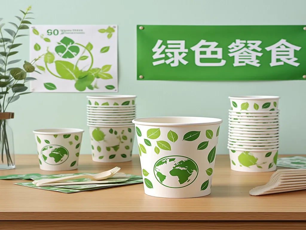 Eco-friendly 20 oz paper bowls with green leaf designs