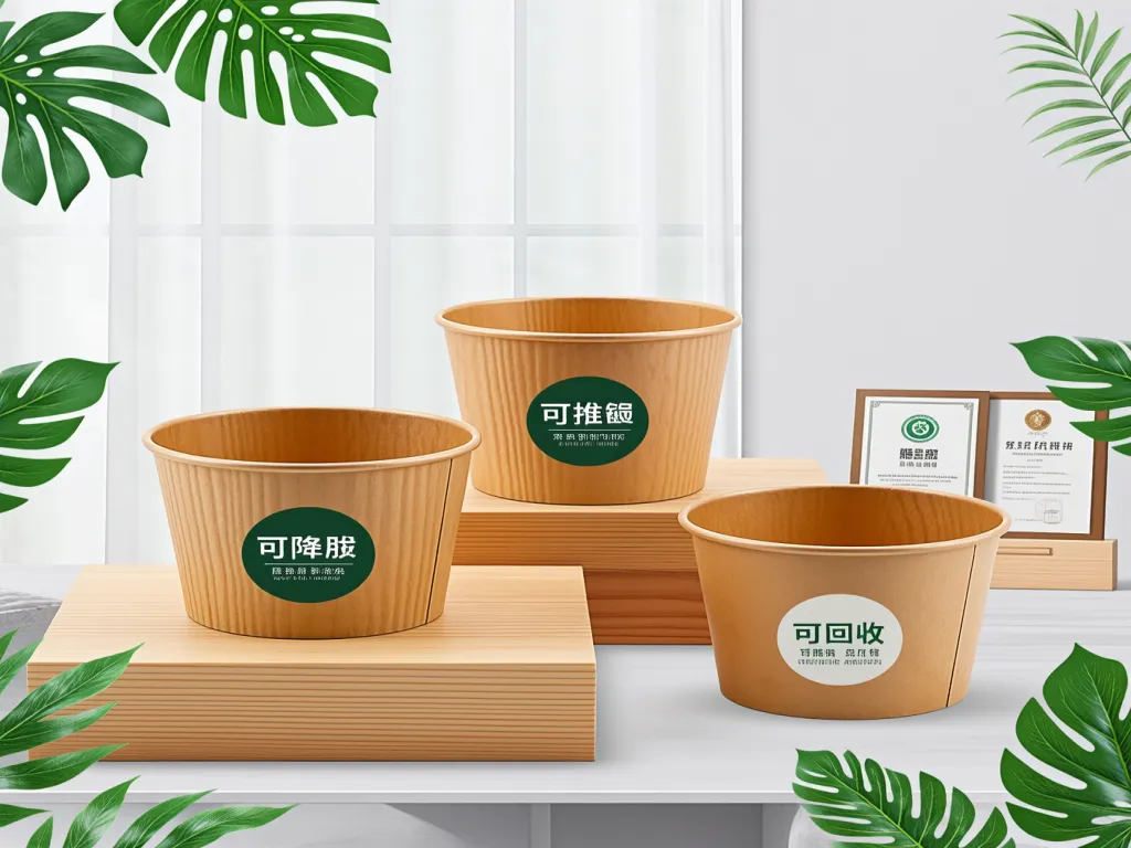 Biodegradable paper soup containers with eco labels