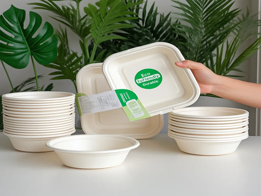 Eco-friendly bowl paper plates with green packaging