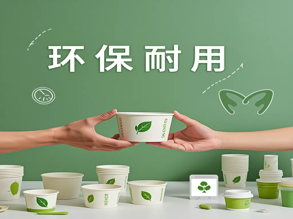 Eco-friendly paper soup bowls with green leaf design