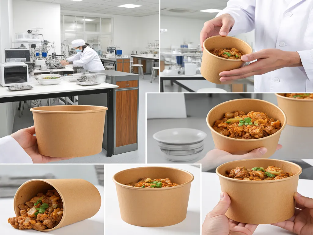 Brown paper bowls used for serving different foods
