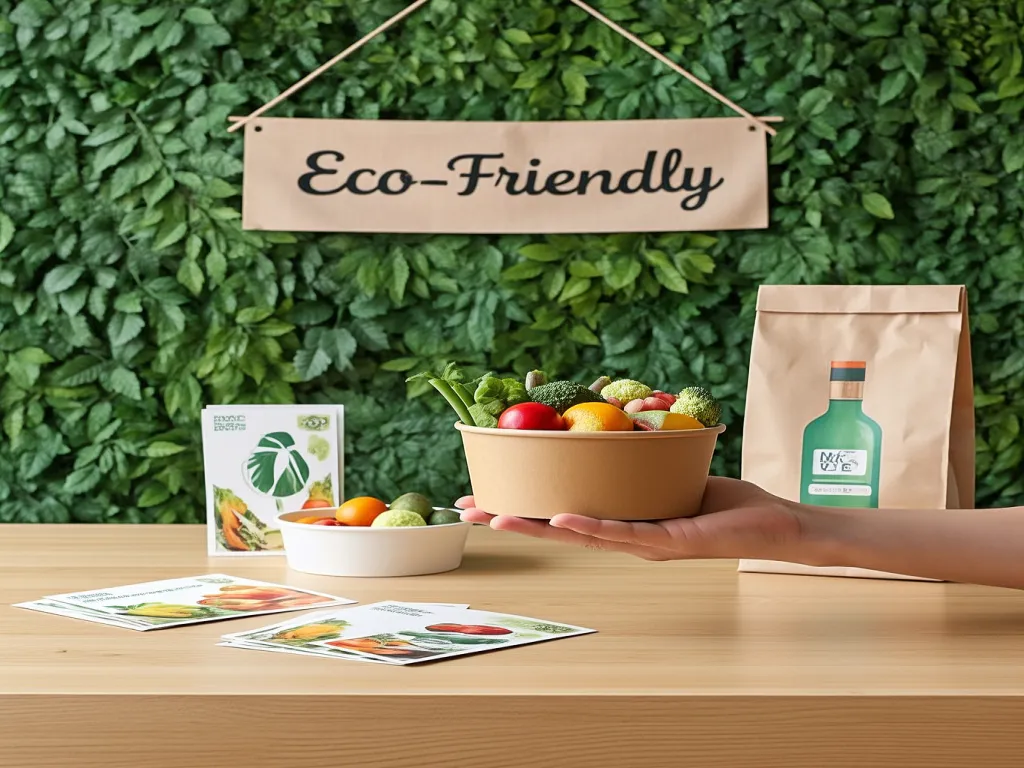 Eco-friendly food packaging display with fresh produce