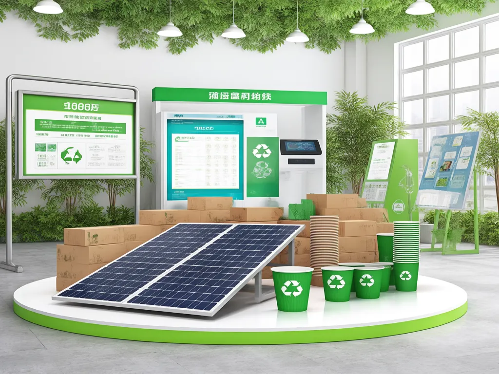 Sustainable packaging display with paper cups and solar panel