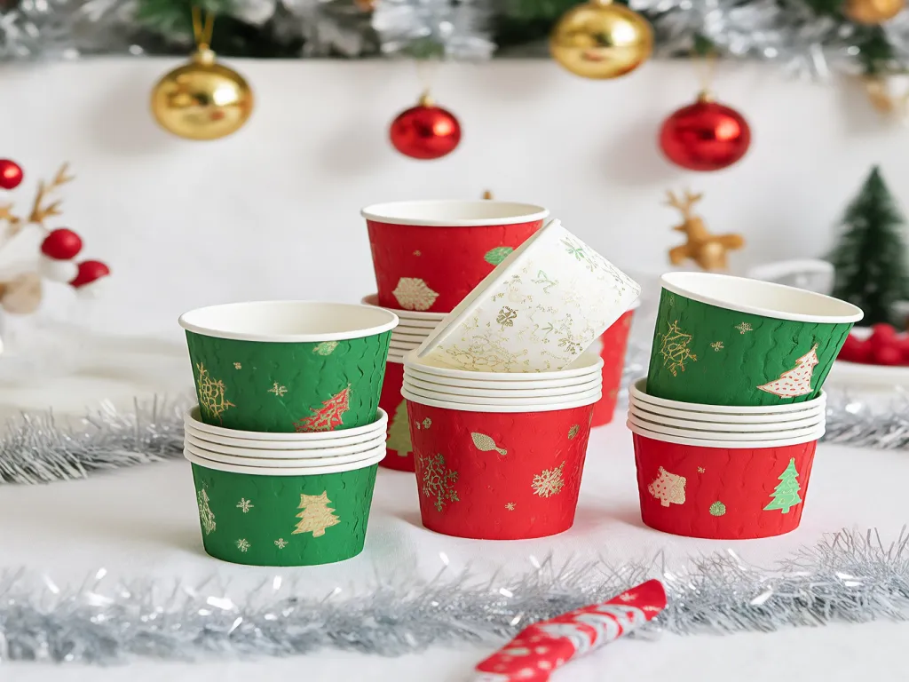 Variety of Christmas paper bowls with different patterns