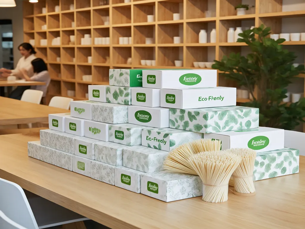 Stacked eco-friendly noodles paper boxes with green branding