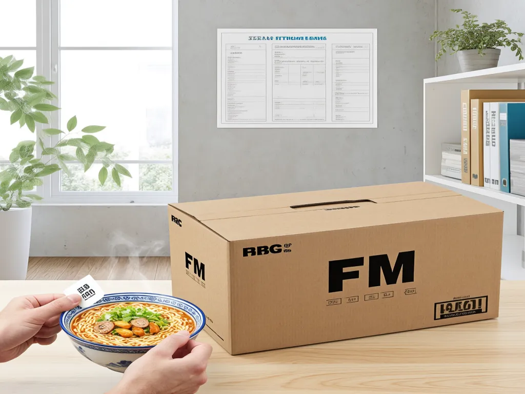A steam rising from a bowl of noodles next to a kraft paper noodle box