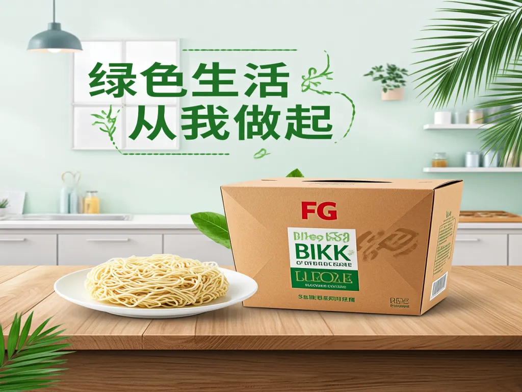 Eco-friendly noodle rice paper box on a wooden table