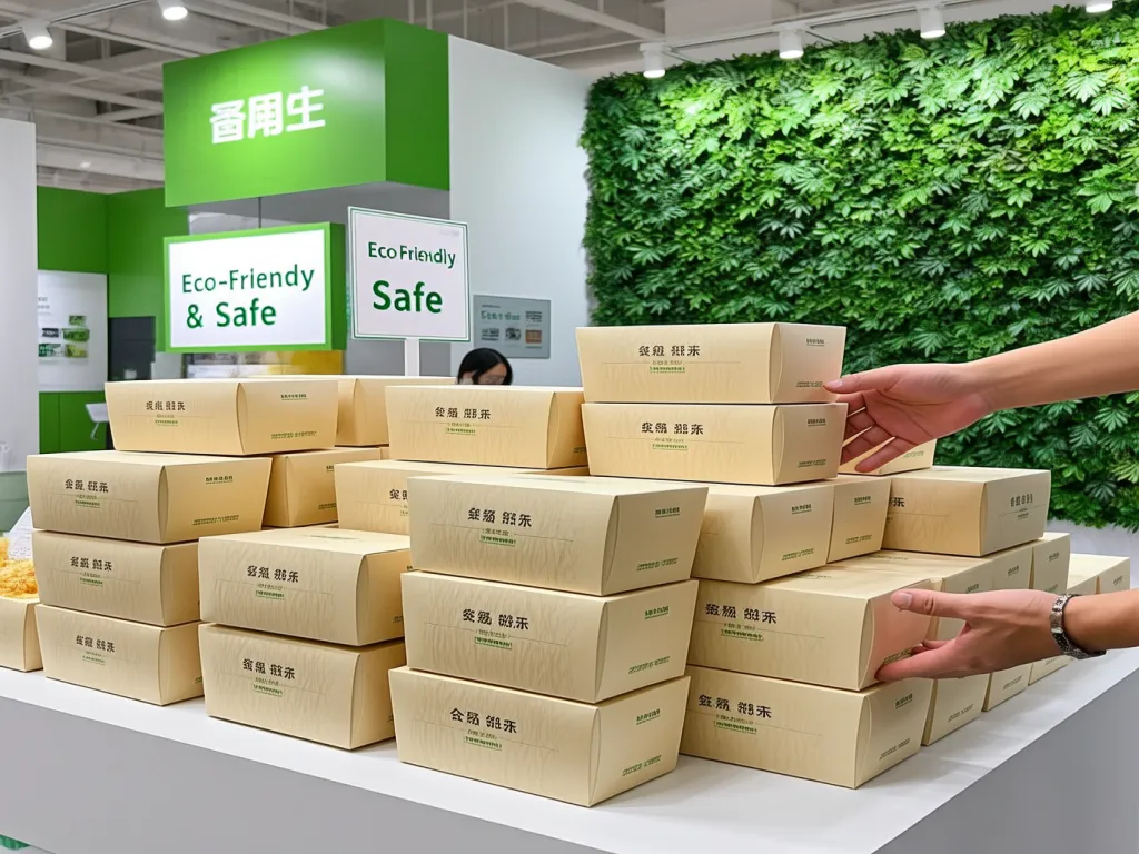 Stacks of eco-friendly paper noodle boxes in a store