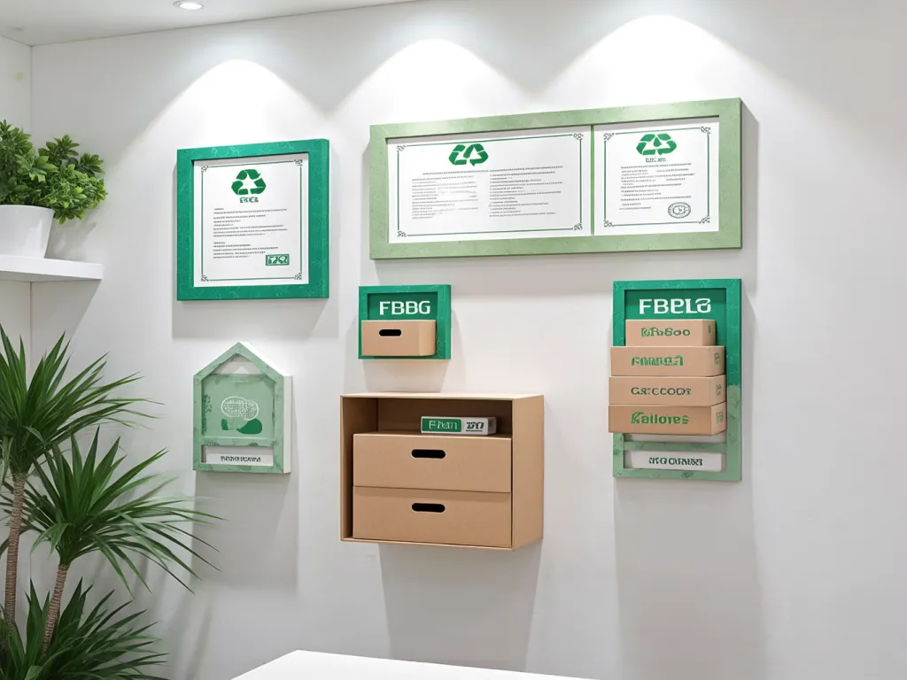 Eco-certified display wall with cardboard boxes