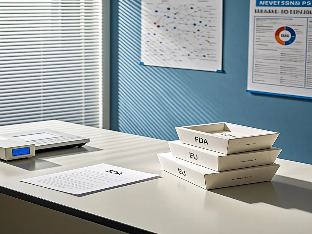 Stack of noodle boxes with FDA and EU certifications