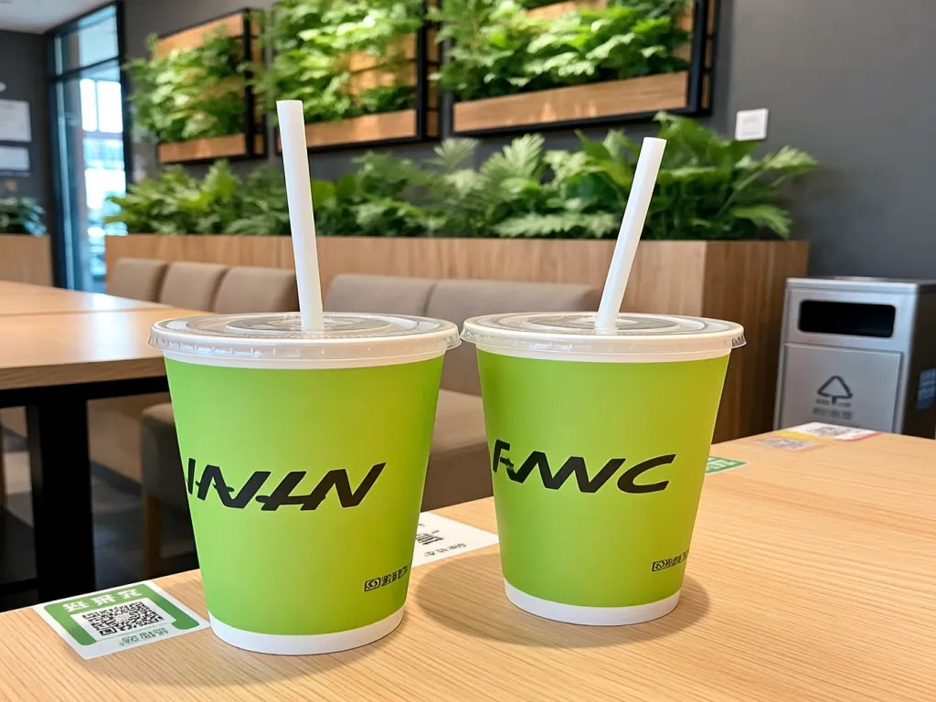 32 oz green paper cups with lids and straws for eco-friendly restaurants
